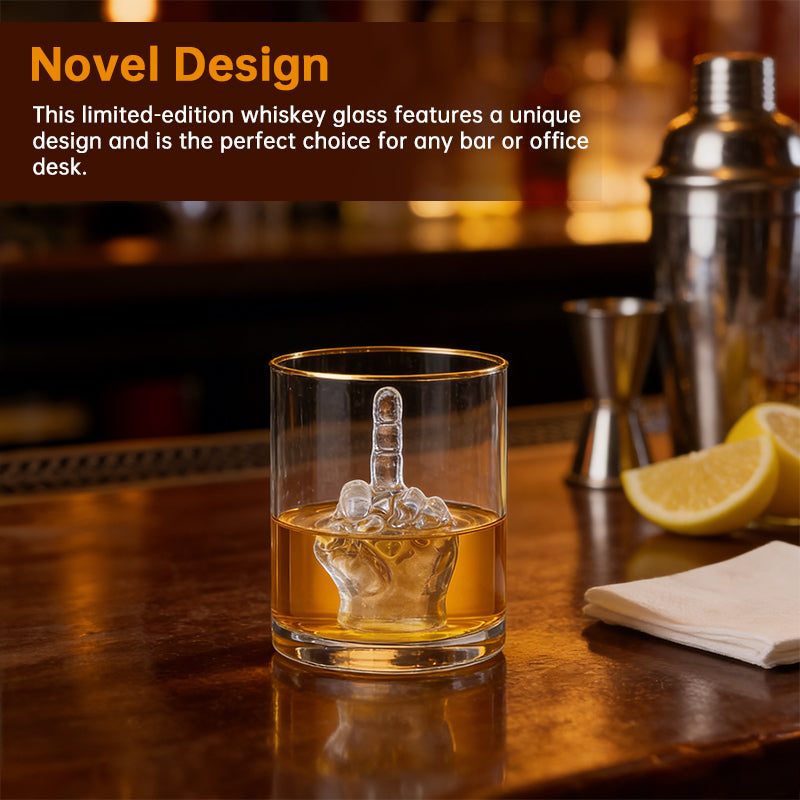 Middle Finger Whiskey Glass – 3D Sculpted Funny Novelty Tumbler for Bourbon, Scotch & Cocktails