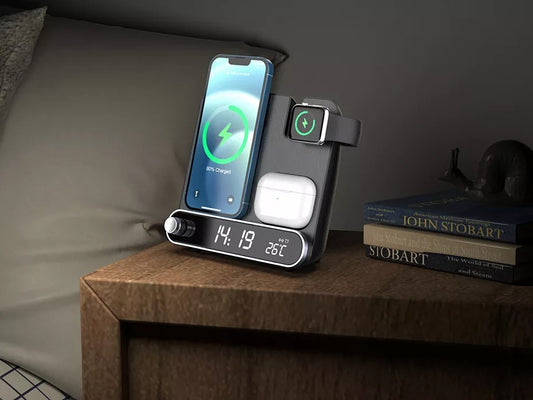 15W Wireless Charging Station with Clock & Thermometer