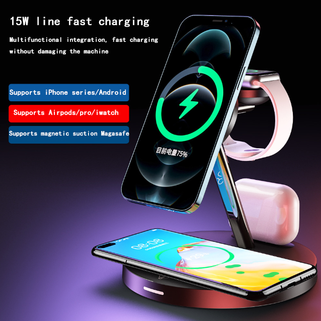 3-in-1 MagSafe Wireless Charger Stand – 15W Magnetic Charging Station for iPhone, Apple Watch & AirPods