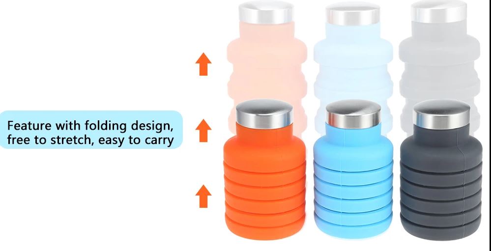 Portable Silicone Folding Water Bottle – Collapsible Travel Bottle, 225ml to 500ml