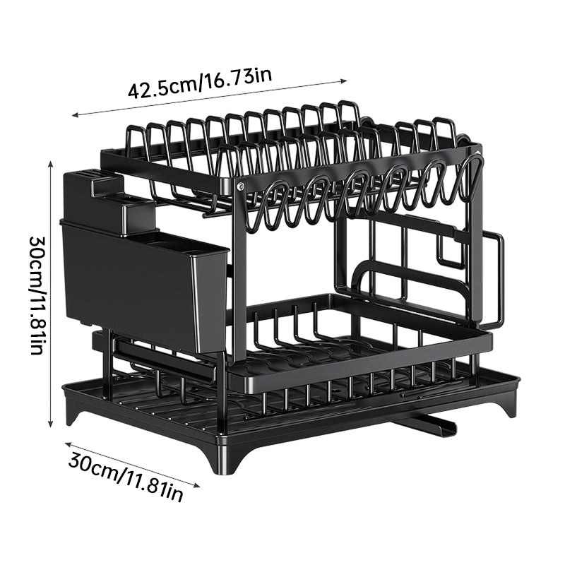 2-Tier Dish Drying Rack with Drip Tray, Chopstick Holder & Cutting Board Rack