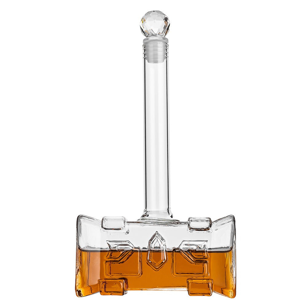 Thor's Hammer Whiskey Decanter – 400ml Mjolnir-Shaped Glass Decanter with Crystal Ball Stopper | Norse Rune Engraving | Unique Bar Gift