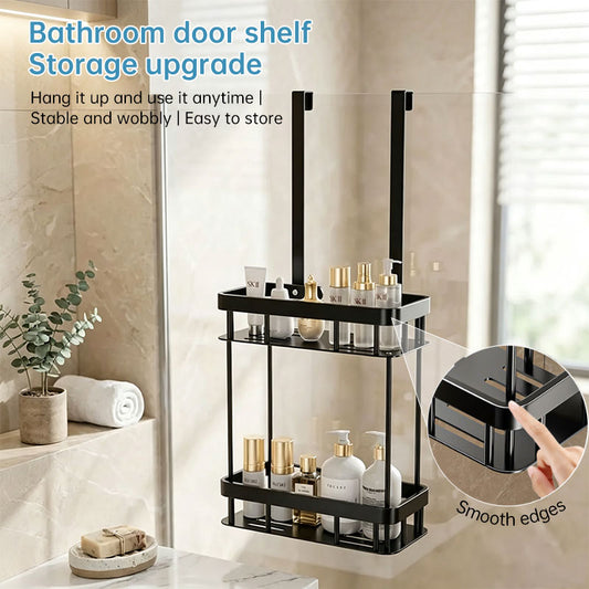 No-Drill Hanging Shower Caddy for Glass Doors – Single or 2-Tier Storage Rack
