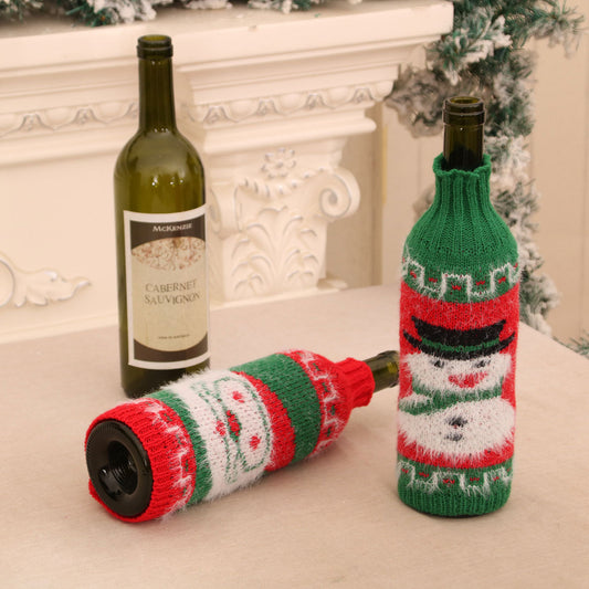 Christmas Fuzzy Knitted Wine Bottle Sweater Cover – Santa Claus & Snowman Holiday Bottle Decoration