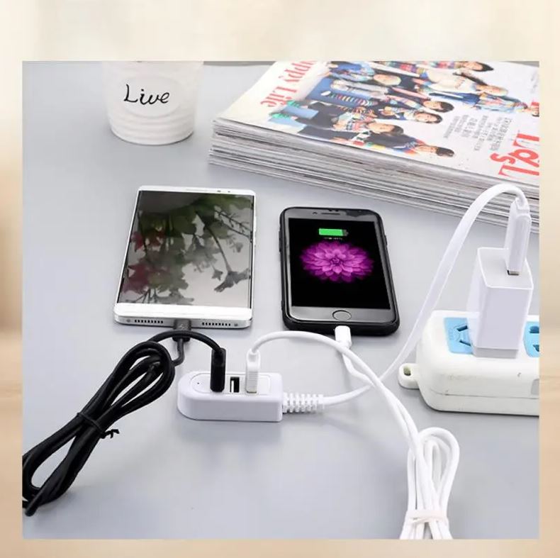 3-Port USB 2.0 Hub with 3A Charging and 30 cm Cable