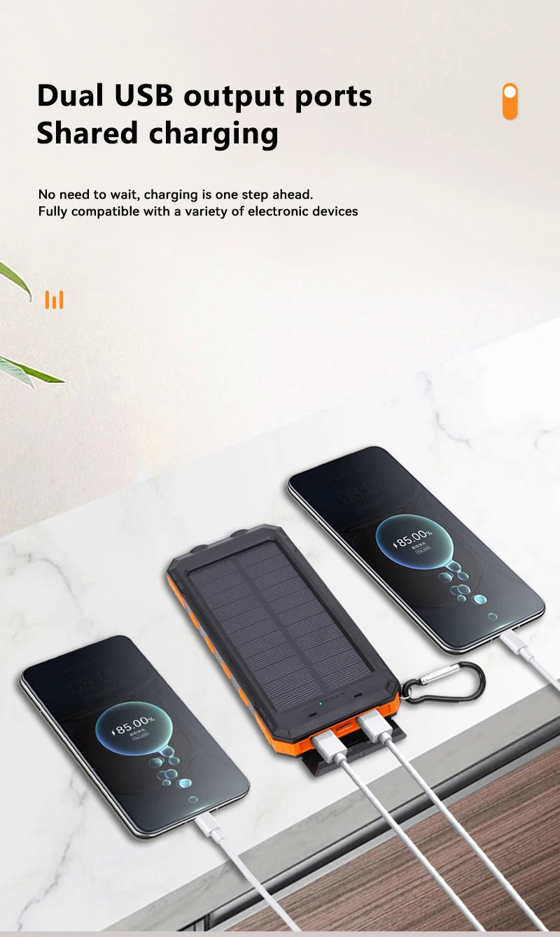 10,000mAh Solar Power Bank with Flashlights & Compass