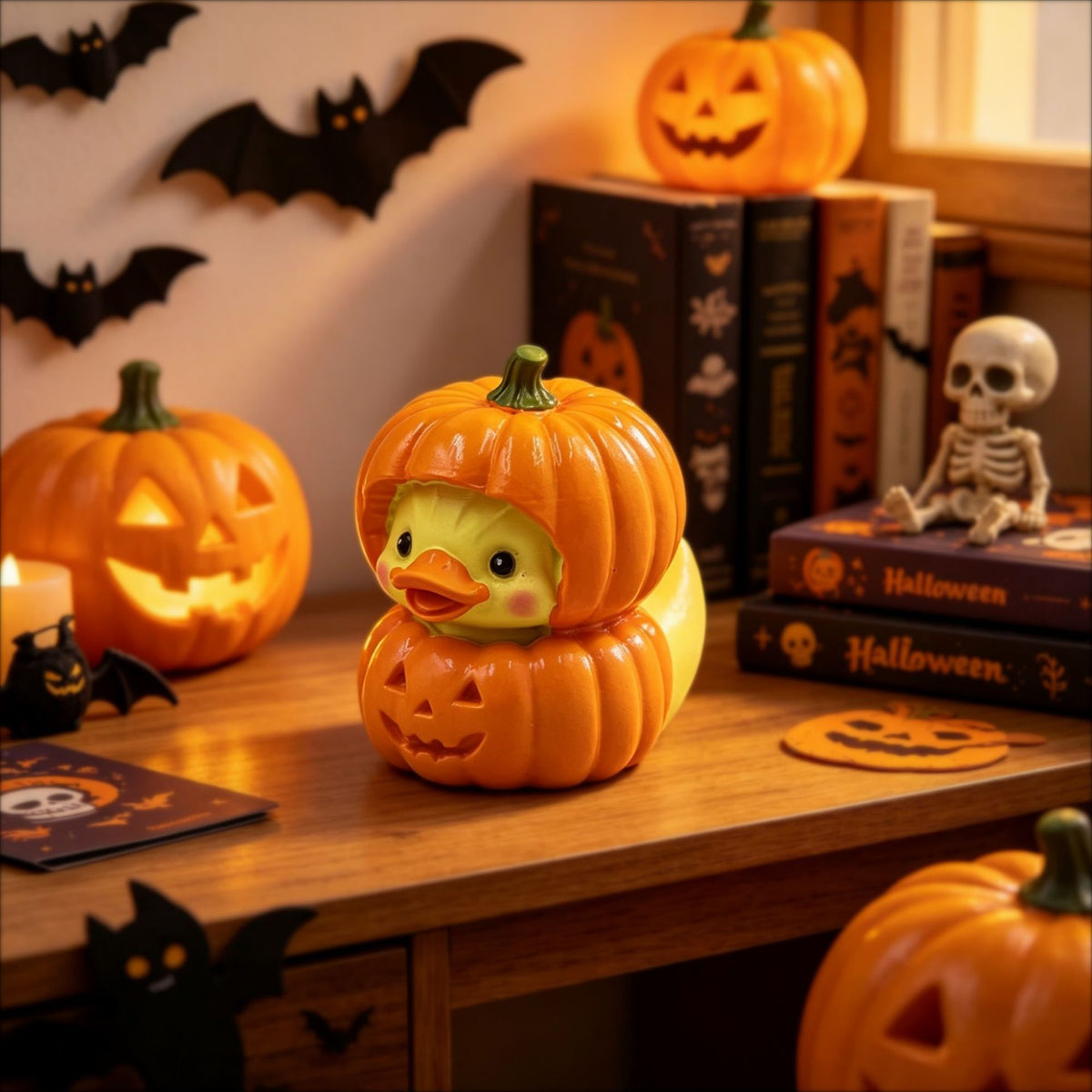 Halloween Pumpkin Duck Resin Desk Ornament