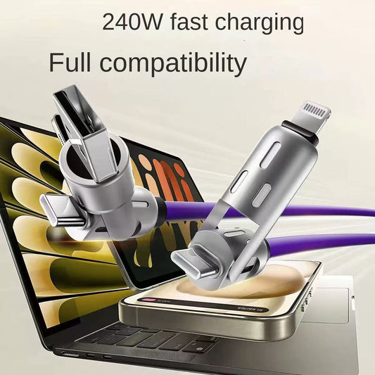 4-in-1 LED Silicone Charging Cable with 100W PD and USB-C