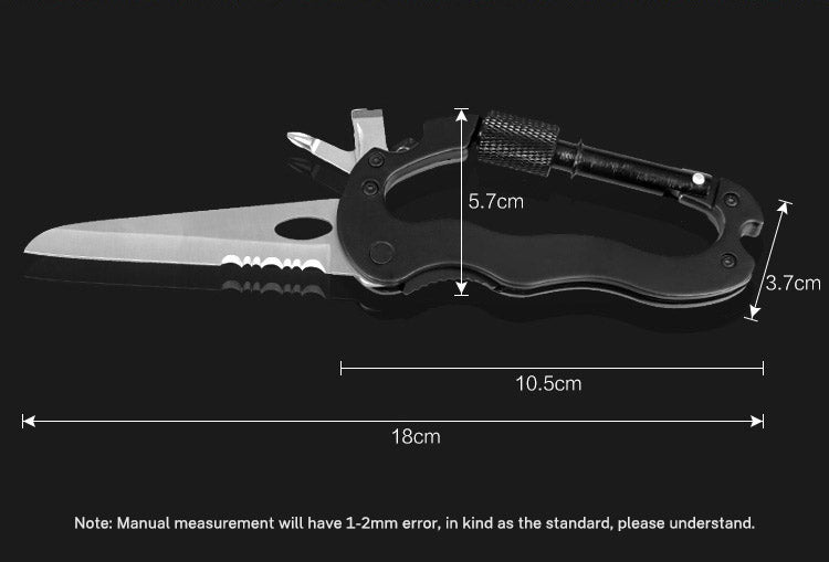 5-in-1 Outdoor Multi-Tool Carabiner with 7.5 cm Blade