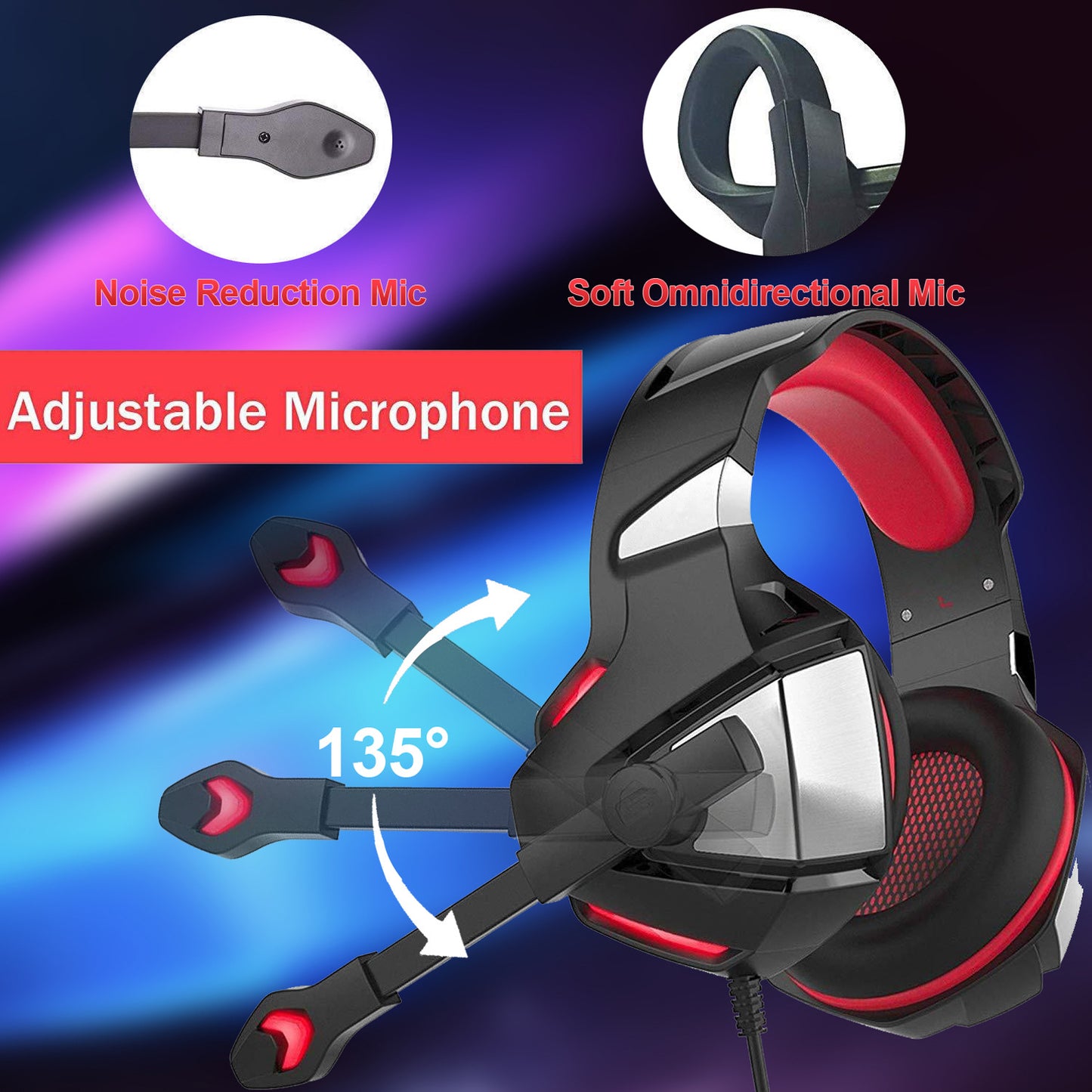 Wired RGB Gaming Headset with 50mm Drivers and Adjustable Microphone