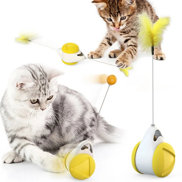 Self-Balancing Wheeled Cat Toy – Auto-Righting Balance Car with Feather Wand & Ball Teaser | Hands-Free | Cats & Kittens | 5 Colors
