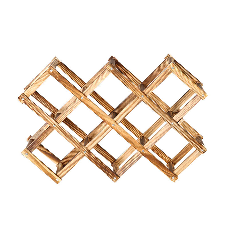 Foldable Solid Wood Wine Rack – Diamond Lattice Countertop Bottle Holder | Natural & Carbonized | 3, 5, 6 & 10 Bottle
