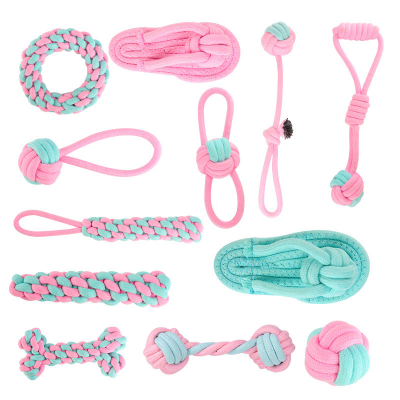 Braided Cotton Rope Dog Toy Set – Knot Balls, Tug Ropes & Dumbbell Knots | Chew, Molar & Tug-of-War | Dogs | 4, 6 & 12 Piece