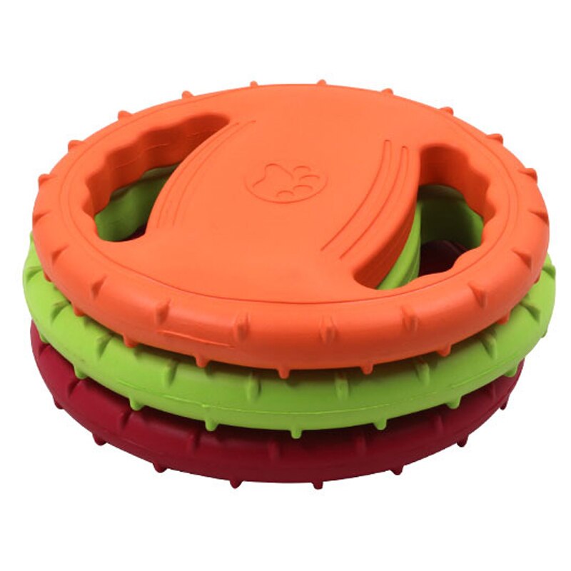 EVA Foam Dog Flying Disc with Grip Handles & Chew Ridges – Fetch, Tug & Chew Toy | 20cm | Dogs | Green, Red & Orange
