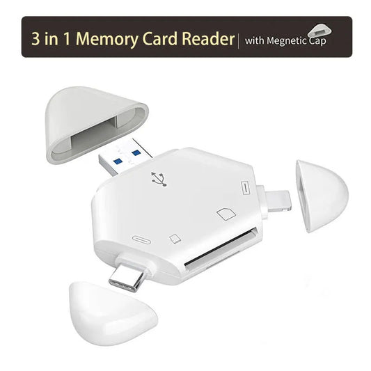 3-in-1 SD & TF Memory Card Reader with USB 2.0 and Type-C