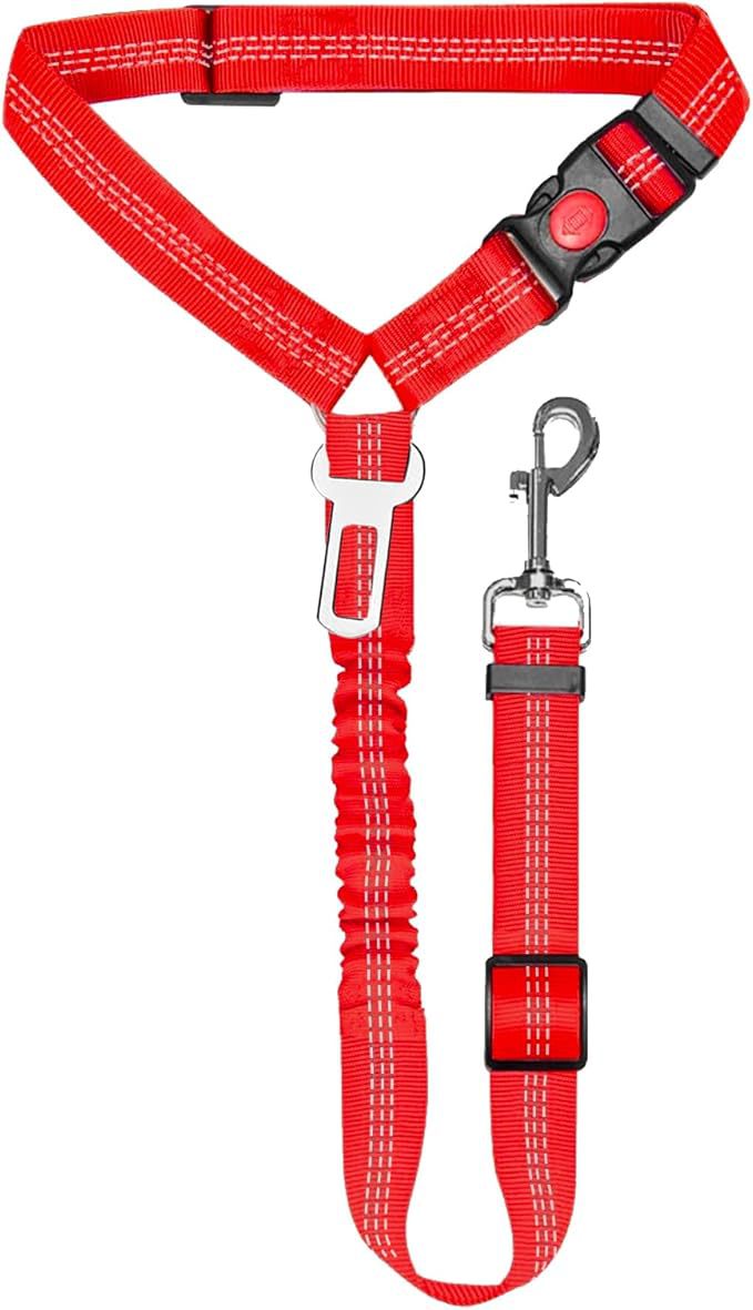 2-in-1 Adjustable Dog Car Seat Belt & Leash – Bungee Elastic, Reflective Nylon, Universal Buckle & Swivel Snap Hook | Dogs | 9 Colors
