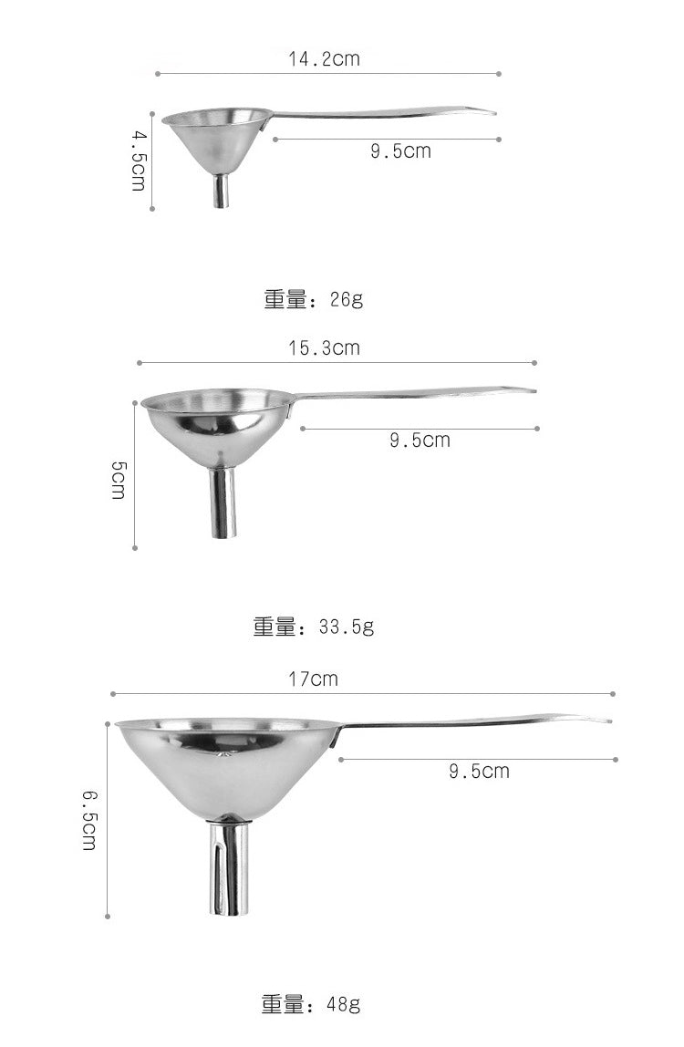 3-Piece Stainless Steel Mini Funnel Set | Oil, Wine & Kitchen Liquid Funnels