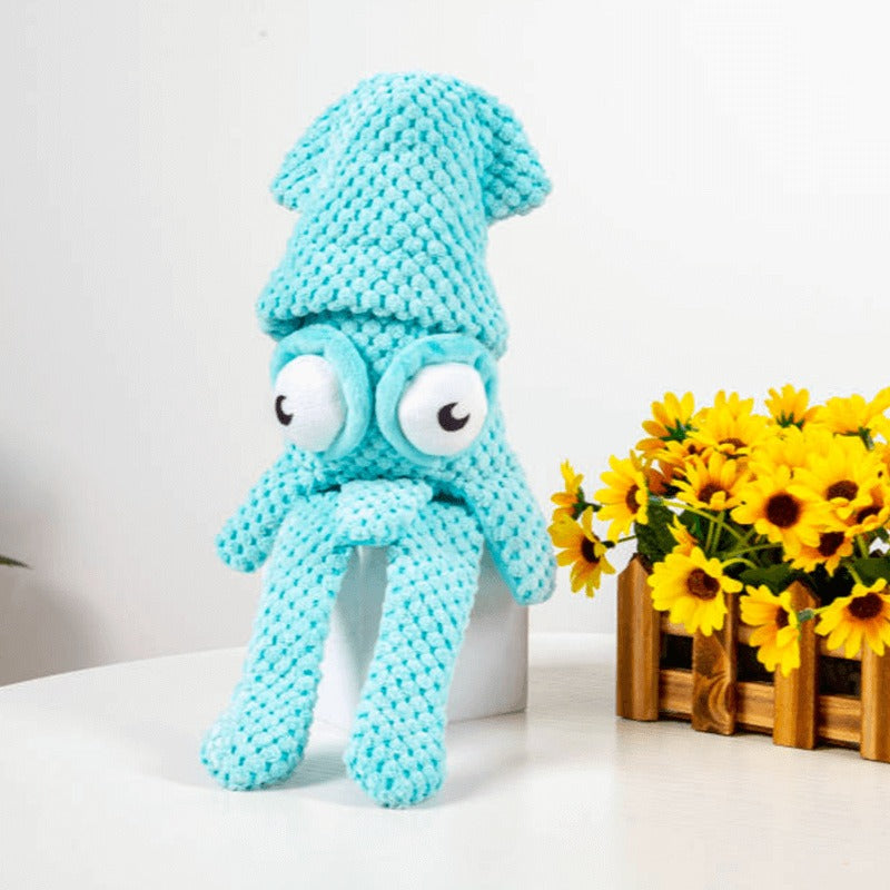 Big-Eyed Squid Plush Squeaky Dog Toy – Large Waffle-Knit Plush, Googly Eyes, Built-In Squeaker | Chew, Cuddle & Squeak | Dogs