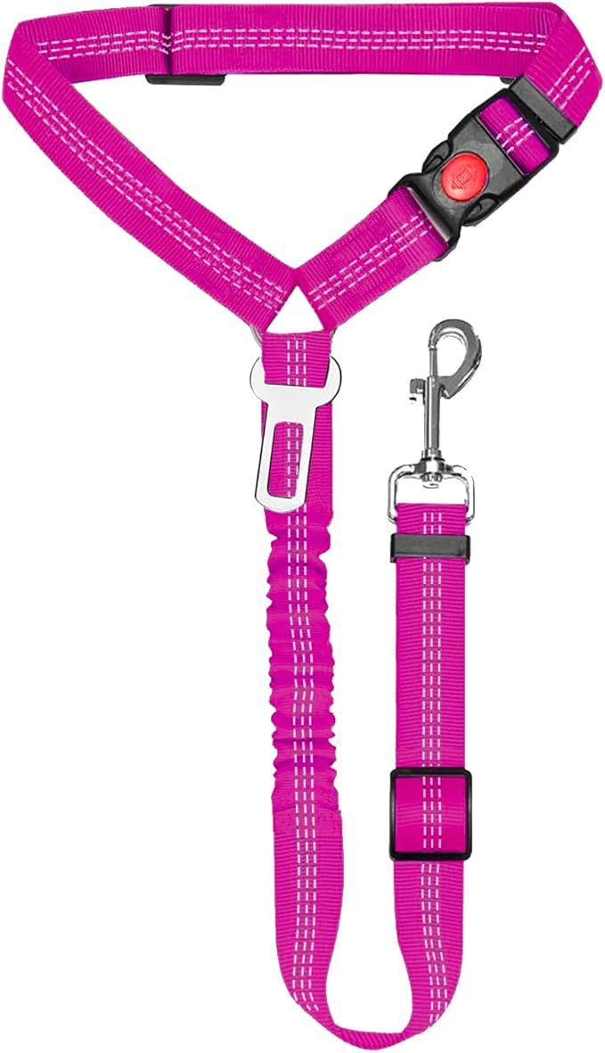 2-in-1 Adjustable Dog Car Seat Belt & Leash – Bungee Elastic, Reflective Nylon, Universal Buckle & Swivel Snap Hook | Dogs | 9 Colors