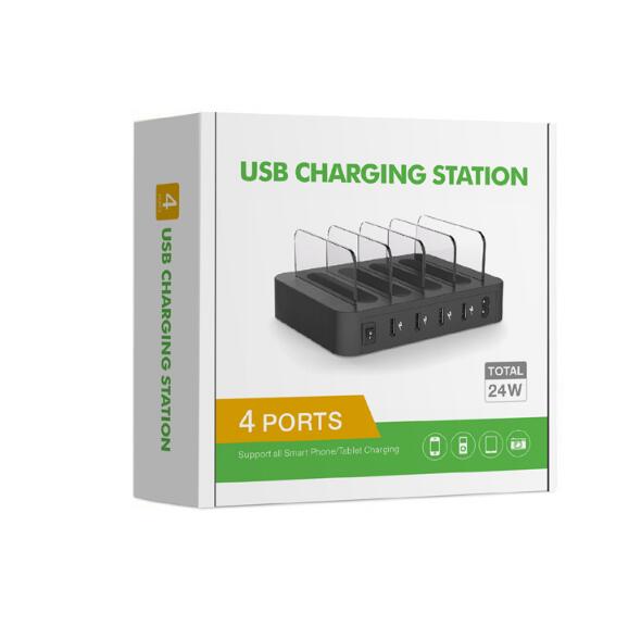 4-Port 24W USB Charging Station Dock with Device Organizer