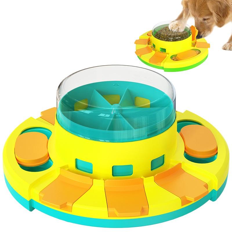 Dog Puzzle Slow Feeder Toy – Spinning Roulette & Sliding Tile Treat Dispenser | Mental Enrichment | Dogs & Cats | Lake Blue & Green