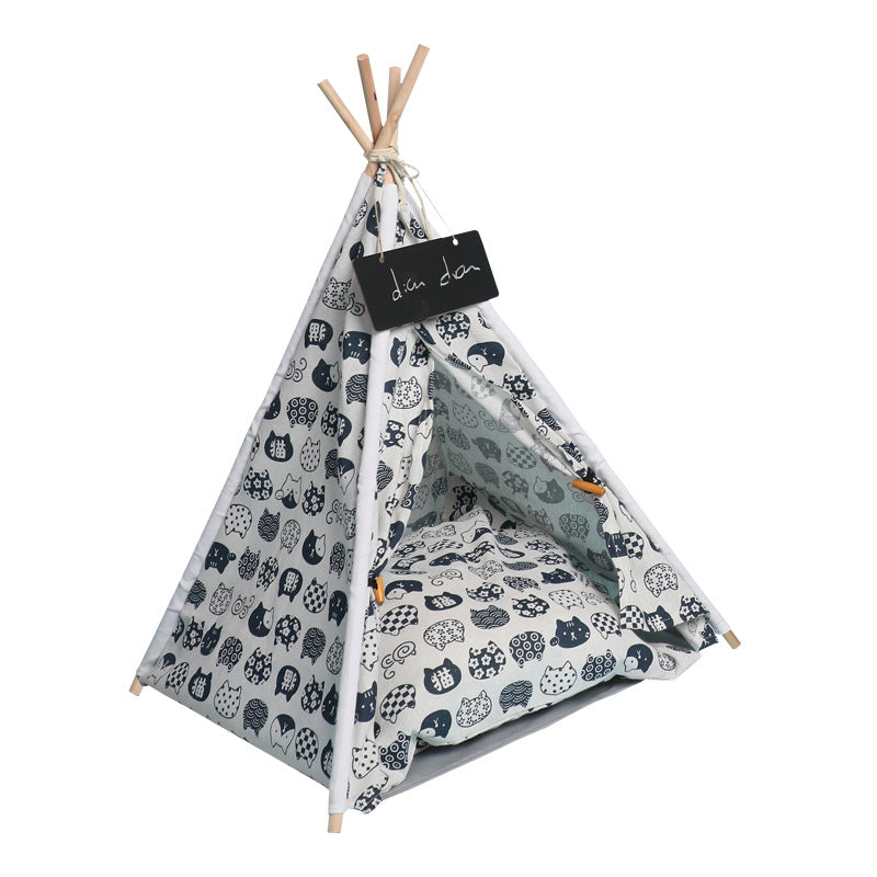 Linen Teepee Pet Tent with Removable Cushion – Wooden Frame, Washable | Cats & Small Dogs | 9 Designs