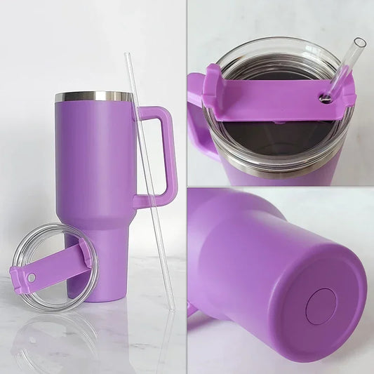 40oz Insulated Stainless Steel Tumbler with Handle, Lid & Straw – Travel Coffee Cup