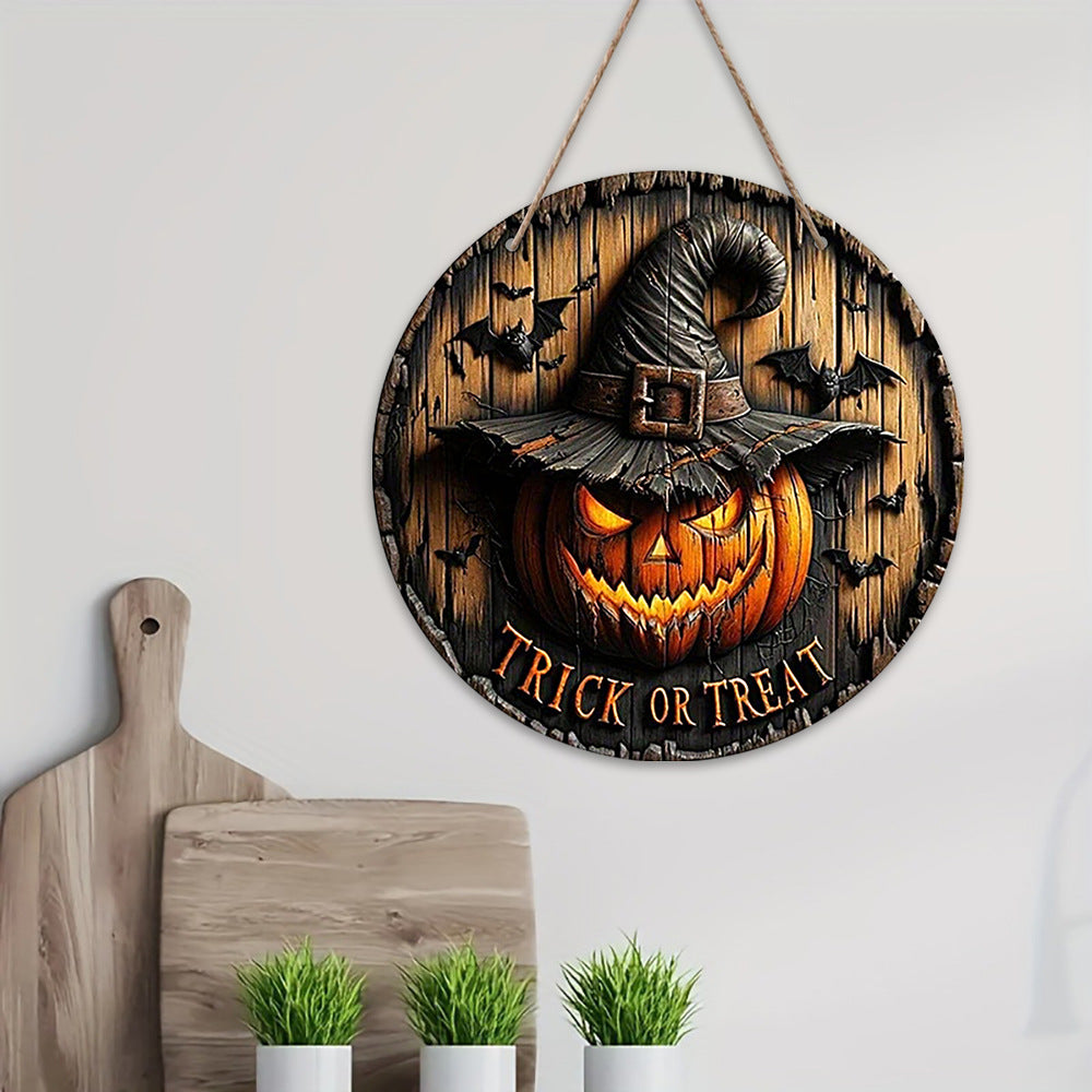 20 cm Wooden Halloween Door Sign, Pumpkin or Skeleton