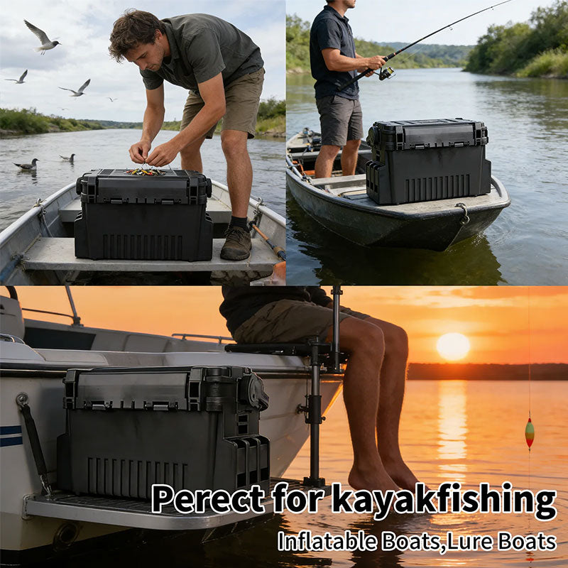 Large Fishing Tackle Box with 2 Rod Holders & Cup Holder