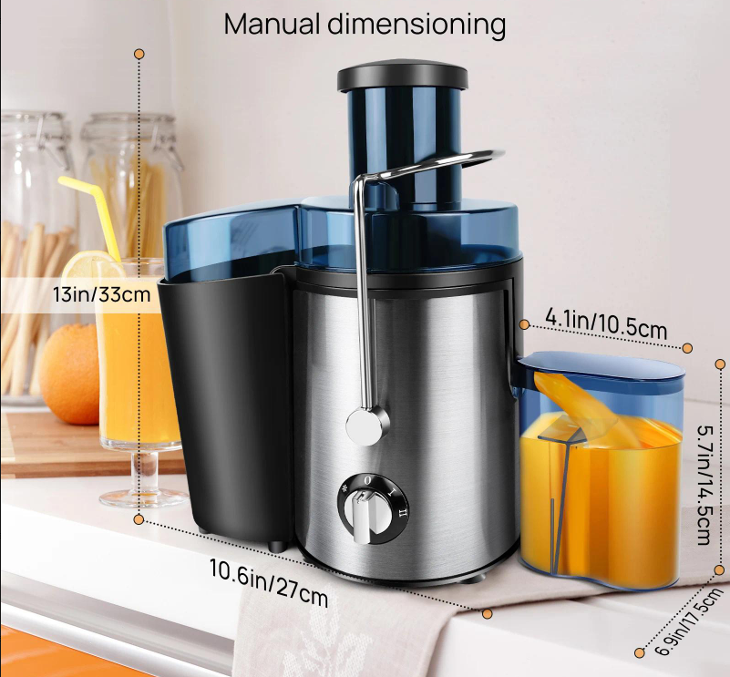 Centrifugal Juicer Machine – Wide-Mouth Electric Fruit & Vegetable Juicer with Pulp Separation | 201–500W | Stainless Steel | US Plug