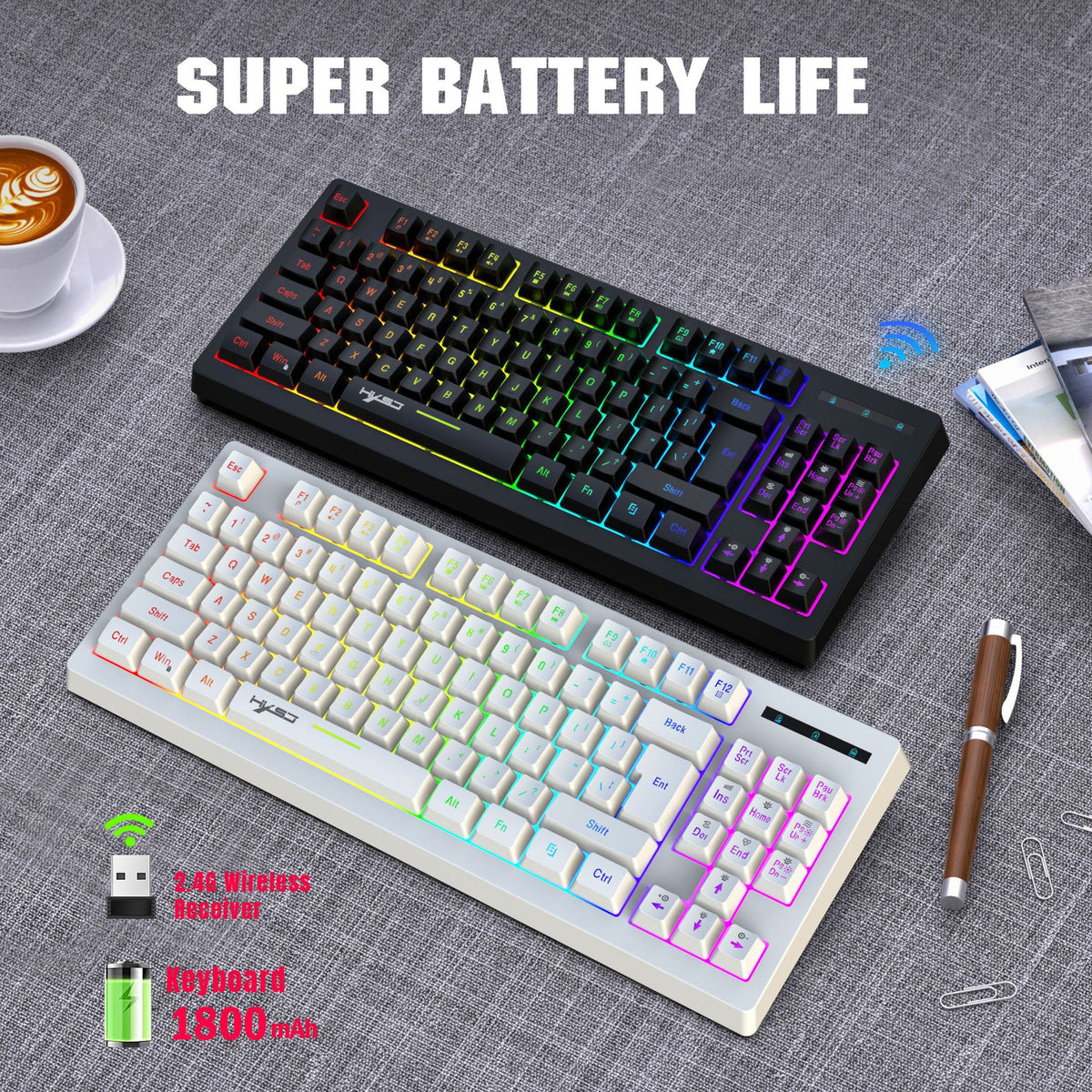 L100 87-Key 2.4G Wireless RGB Membrane Keyboard