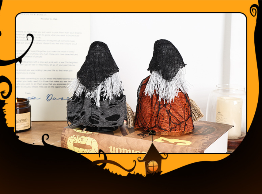 Halloween Witch & Broom Fabric Ornament, Black or Orange