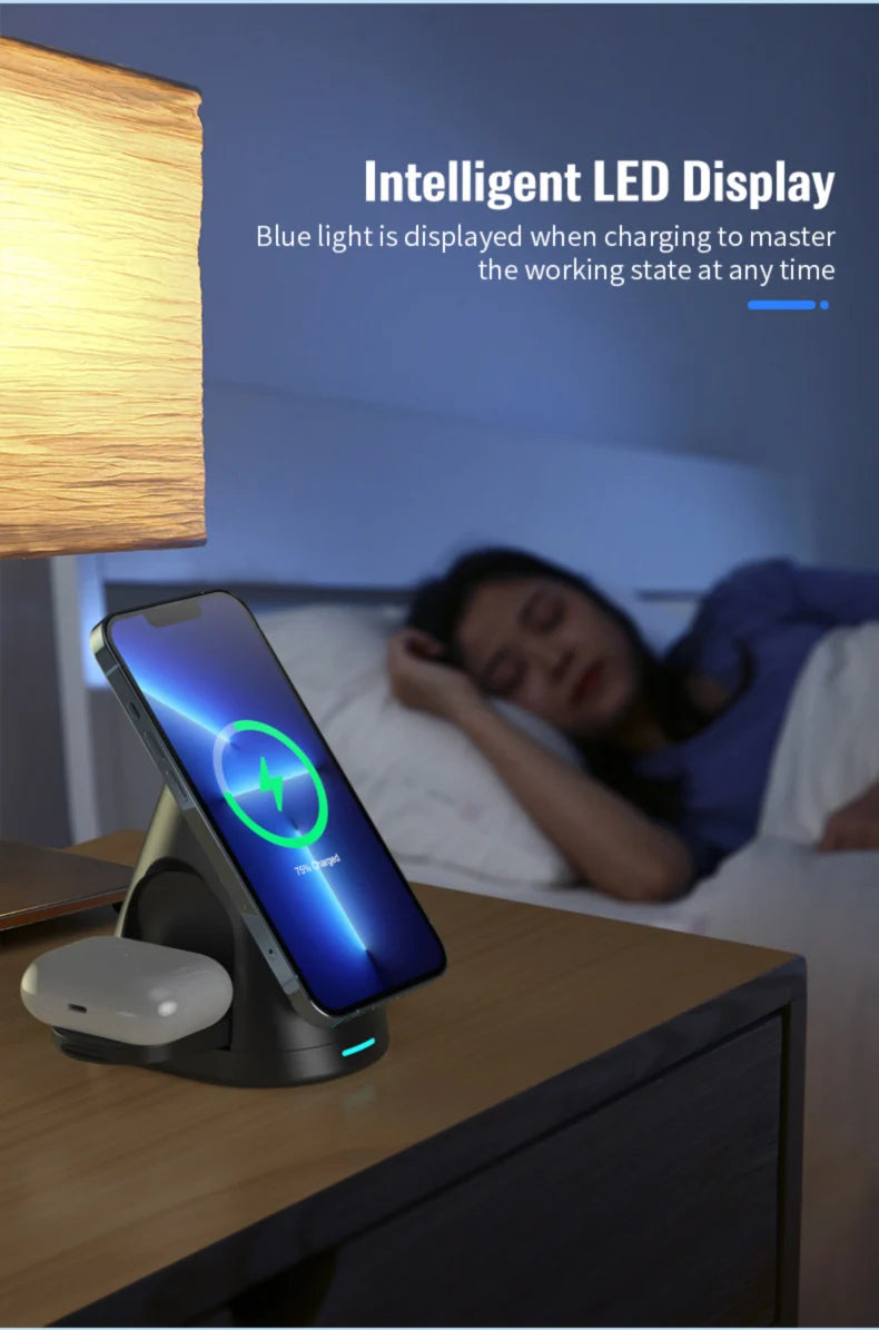 Vertical 3-in-1 Wireless Charging Stand for Phone, Watch and AirPods