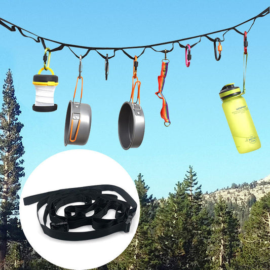 Adjustable Camping Gear Hanging Line with 19 Hooks