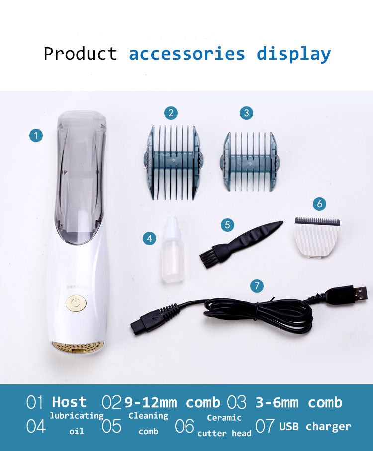 Cordless Pet Hair Clipper – Ceramic Blade, Built-In Hair Collection Chamber, USB Rechargeable | Cats & Dogs | 3 Colors