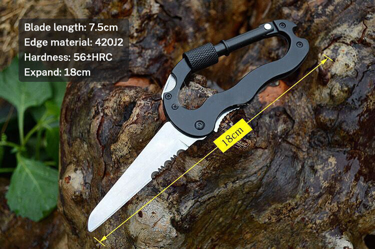 5-in-1 Outdoor Multi-Tool Carabiner with 7.5 cm Blade