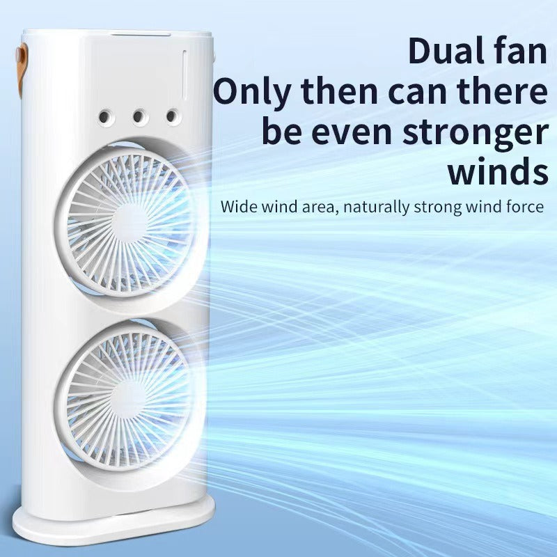 Dual-Head Misting Desktop Fan – Rechargeable Oscillating Spray Fan for Office, Home & Dorm