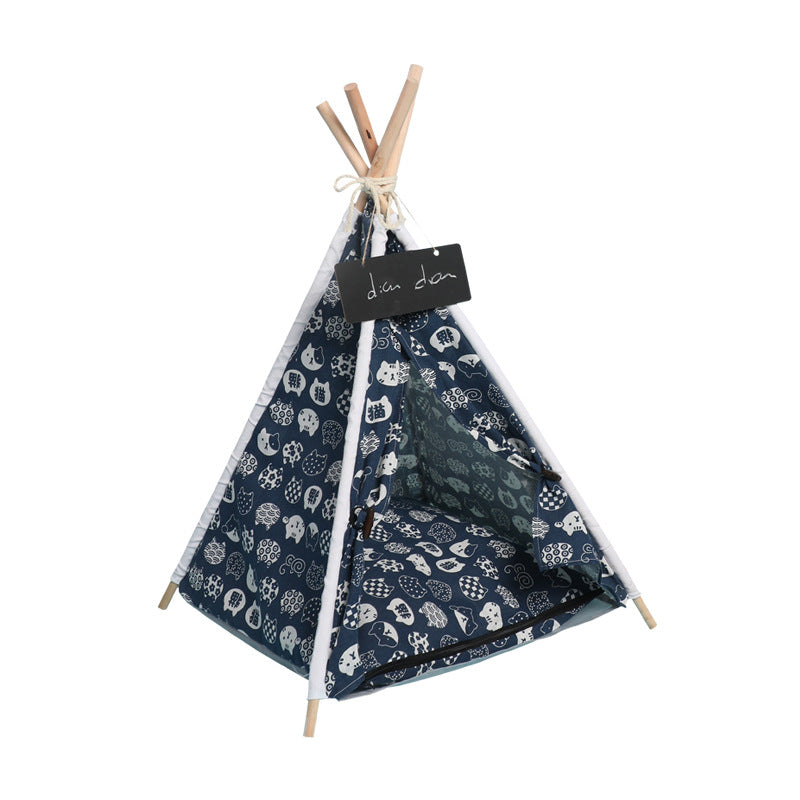 Linen Teepee Pet Tent with Removable Cushion – Wooden Frame, Washable | Cats & Small Dogs | 9 Designs
