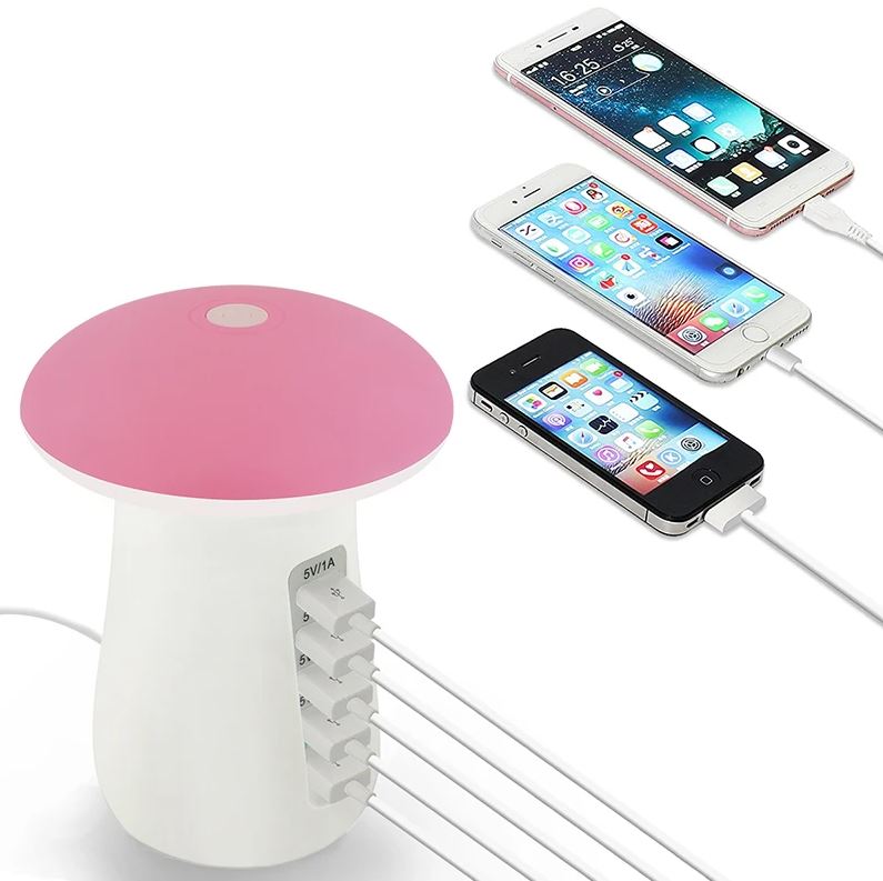 5-Port USB Charging Station with LED Night Lamp, QC 3.0