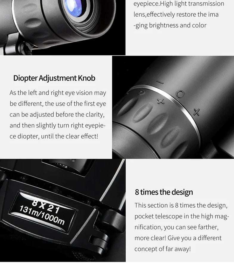 8×21 Compact Binoculars with BaK-4 Prism and FMC Optics