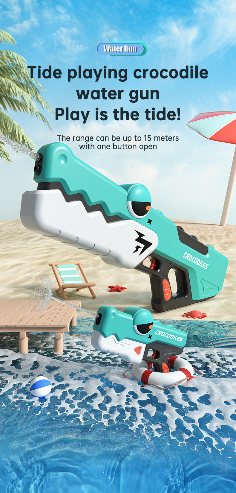 Automatic Electric Crocodile Water Gun, Small and Large