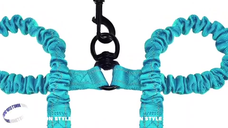 Double Dog Leash – Tangle-Free, Bungee Shock Absorber, Foam Handle & Reflective Rope | Walk 2 Dogs | 5 Colors