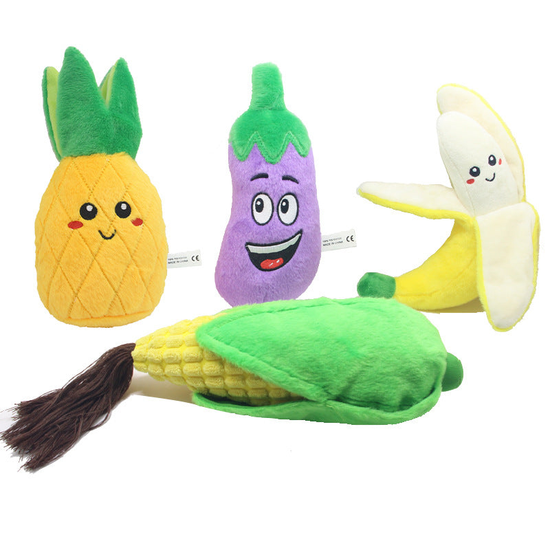 Fruit & Veggie Plush Squeaky Dog Toy – Cute Smiley Face, Built-In Squeaker & Crinkle | Soft Chew | Dogs & Cats | 6 Styles