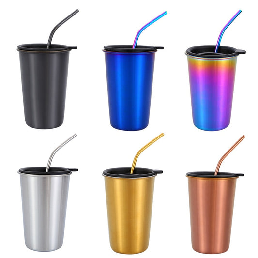 500ml Stainless Steel Tumbler with Metal Straw & Lid – Reusable Coffee, Camping & Travel Mug