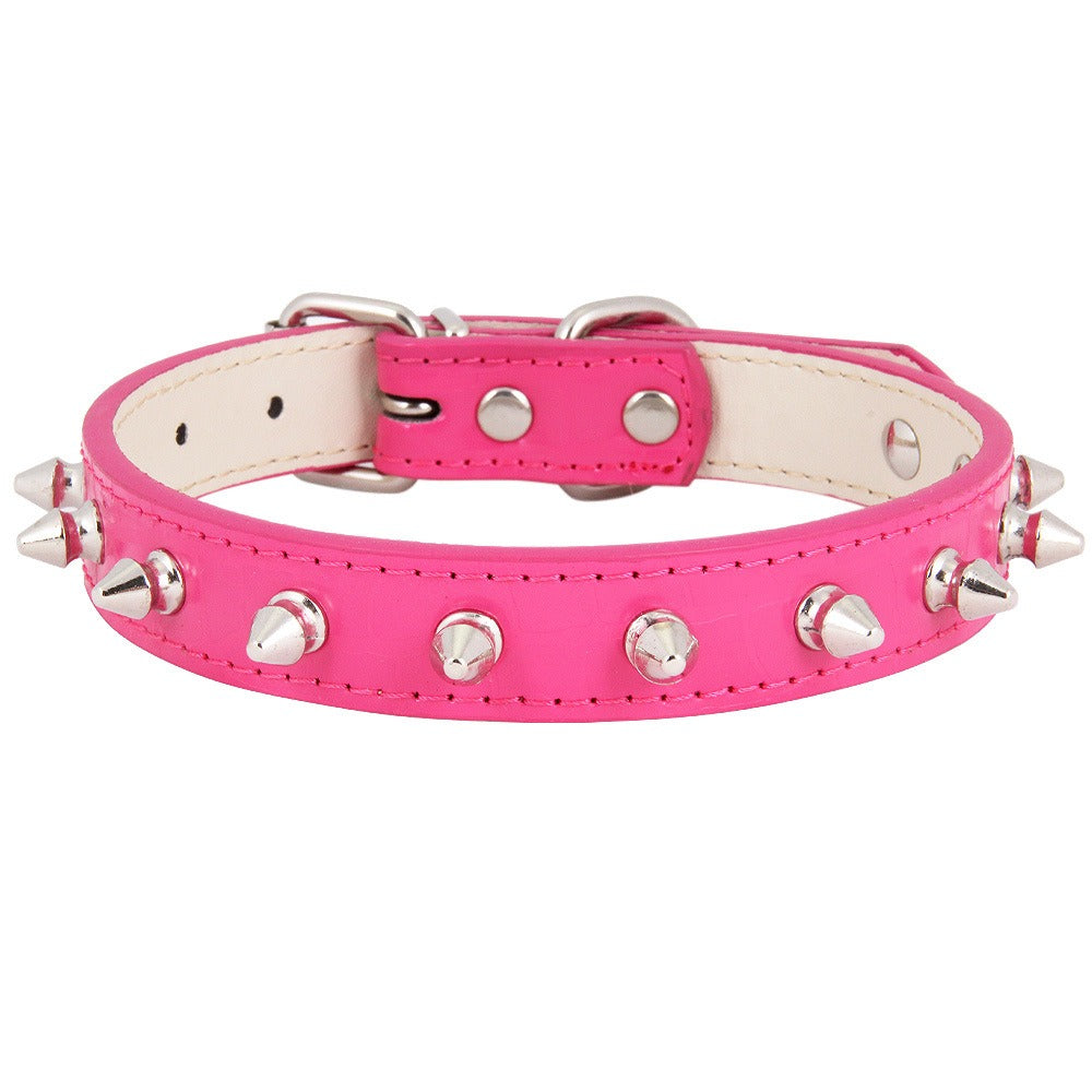 Spiked Leather Pet Collar with Silver Cone Studs – Adjustable, Soft-Lined | Dogs & Cats | XS–L | 4 Colors