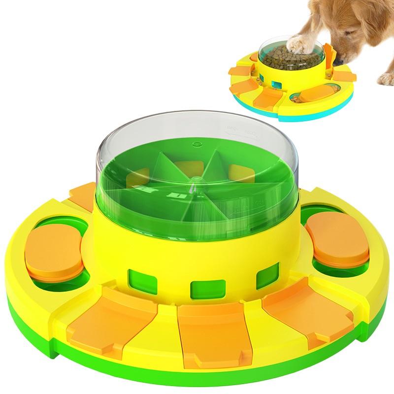 Dog Puzzle Slow Feeder Toy – Spinning Roulette & Sliding Tile Treat Dispenser | Mental Enrichment | Dogs & Cats | Lake Blue & Green