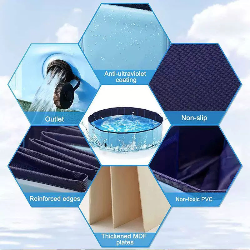 Foldable Dog Pool | Portable Pet Bathing Tub with Drain Valve | S, M, L