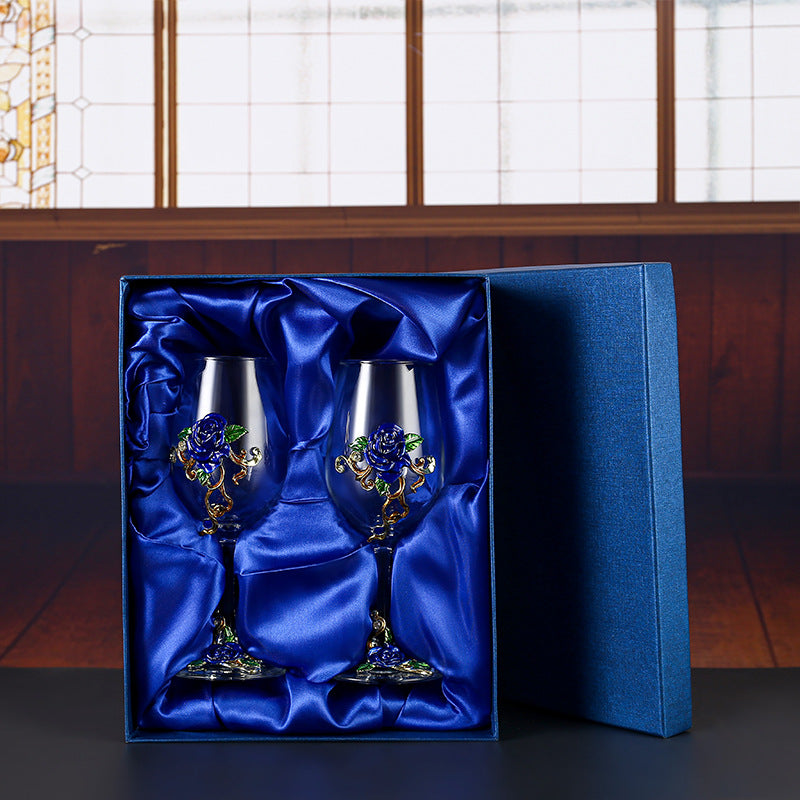 Enamel Rose Crystal Wine Glass | Hand-Painted Goblet & Decanter Gift Set
