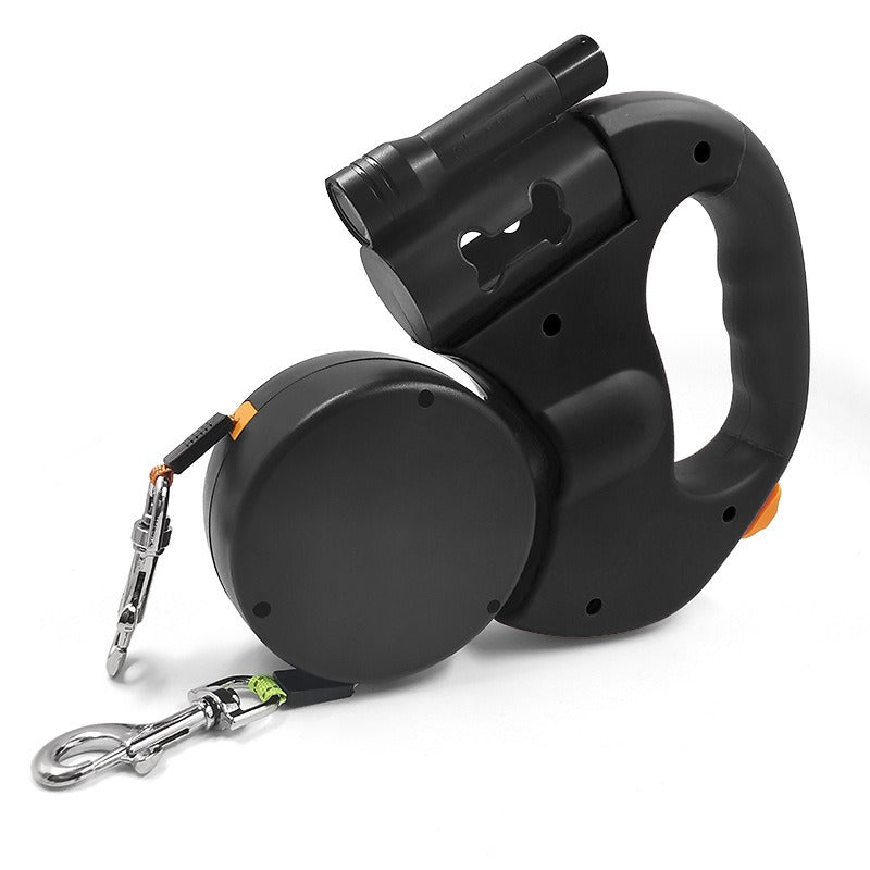 Retractable Dog Leash with LED Flashlight & Poop Bag Dispenser – Single or Dual Cord, 3M Nylon | Walk 1 or 2 Dogs | 10 Colors