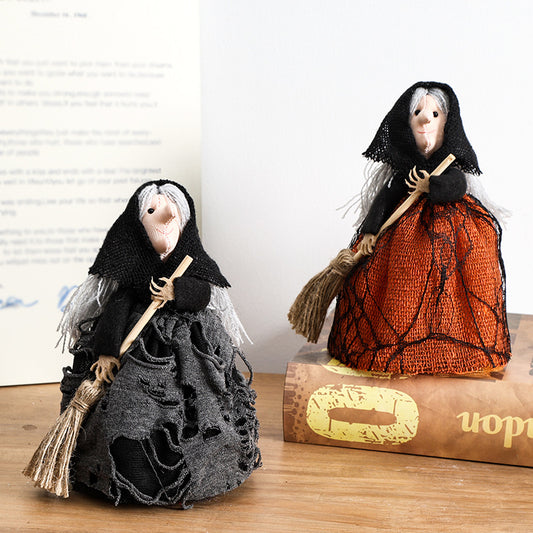 Halloween Witch & Broom Fabric Ornament, Black or Orange
